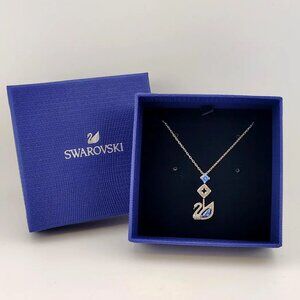 Swarovski Crystal Swan Necklace- Blue and Clear Pendant
